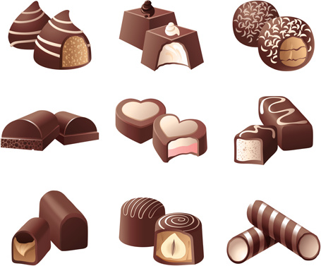 permen cokelat ikon vector set