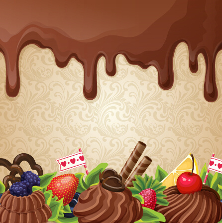 Postre de chocolate con dulces vector background