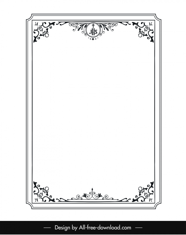 plantilla de adorno de borde cristiano elegante decoración simétrica negro blanco boceto