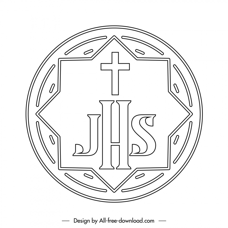 Icono de anfitrión cristiano negro blanco forma redonda texto simétrico contorno