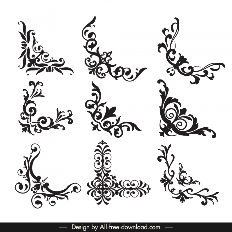 Christentum Ornament Designelement schwarz weiß Blumenecken Skizze