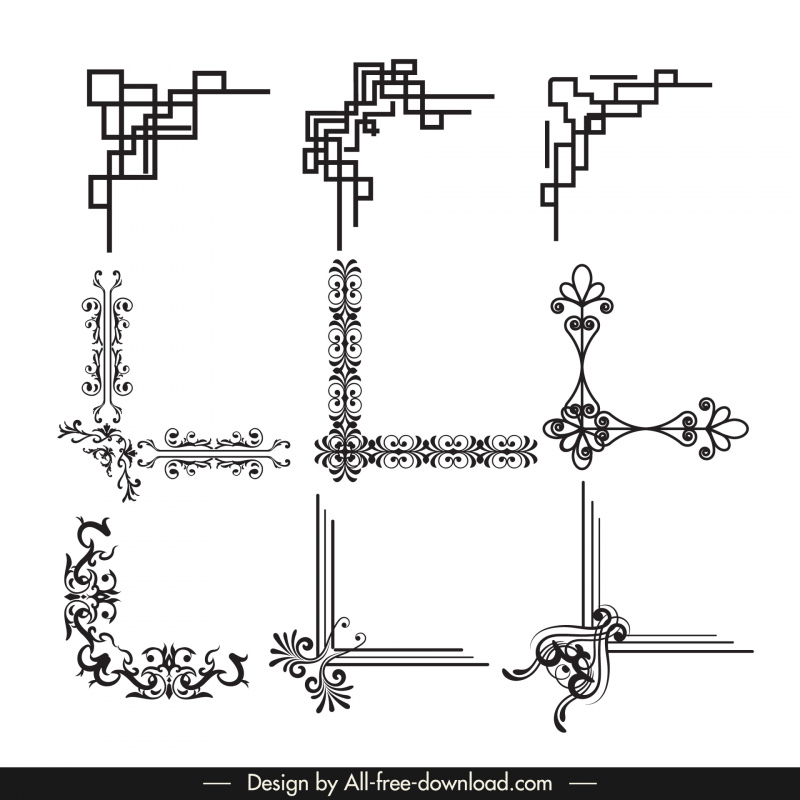 ईसाई धर्म आभूषण फ्रेम टेम्प्लेट सुरुचिपूर्ण काले सफेद सममित आकृतियों की रूपरेखा
