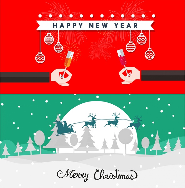 Christmas And New Year Banners With Classical Design