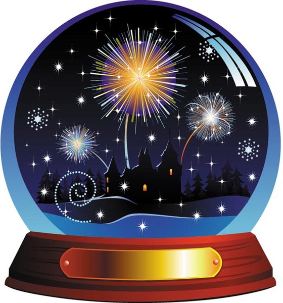 Christmas And New Year Celebration In Snow Globe Vector