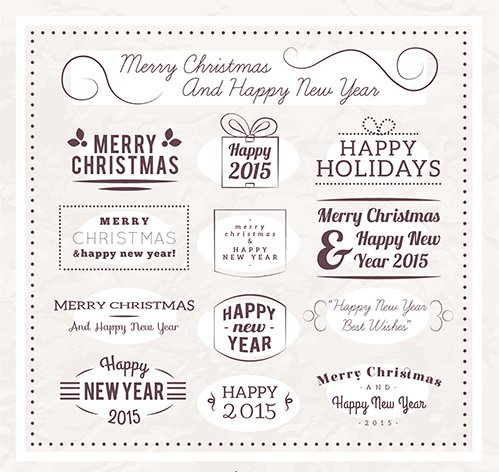 Natale Capodanno di e15 calligrafici etichette vettoriale
