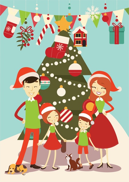 konsep suasana Natal dengan mengumpulkan keluarga ilustrasi