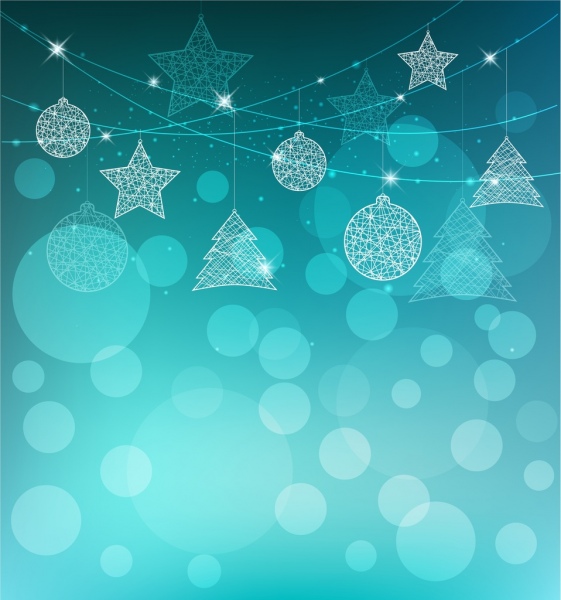 圣诞背景蓝色背景虚化的闪闪发光的精美图标