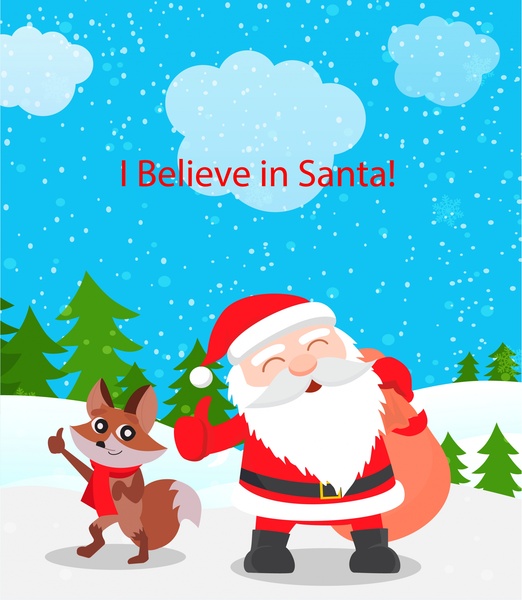 Новогодний фон дизайн с Санта-Клауса и Фокс