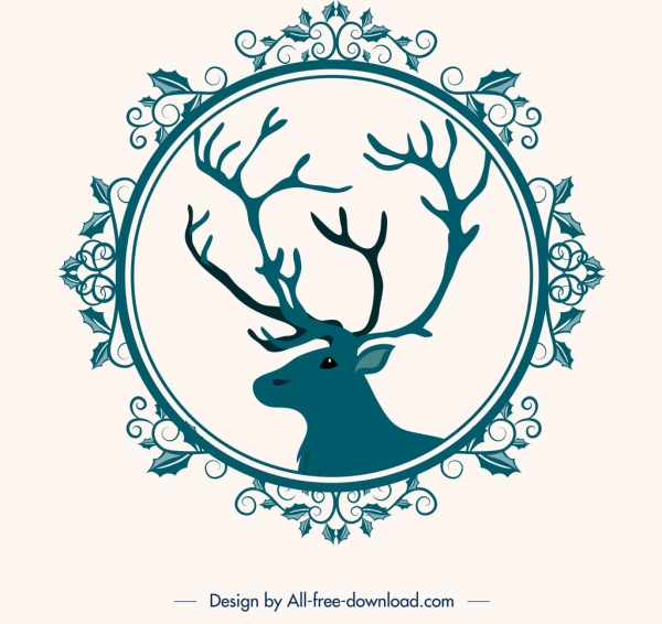 latar belakang natal bingkai bunga rusa kepala rusa ikon dekorasi