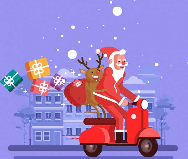 latar belakang natal ikon rusa bergaya claus lucu