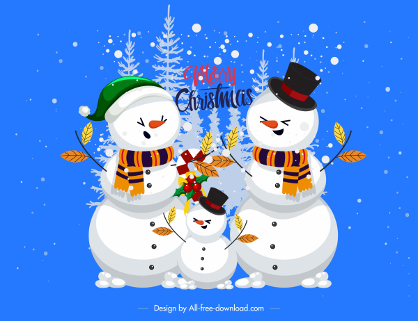 耶誕節背景搞笑雪人家庭素描