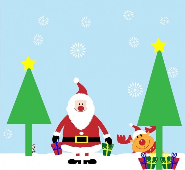 Christmas Background Illustration With Santa And Deer