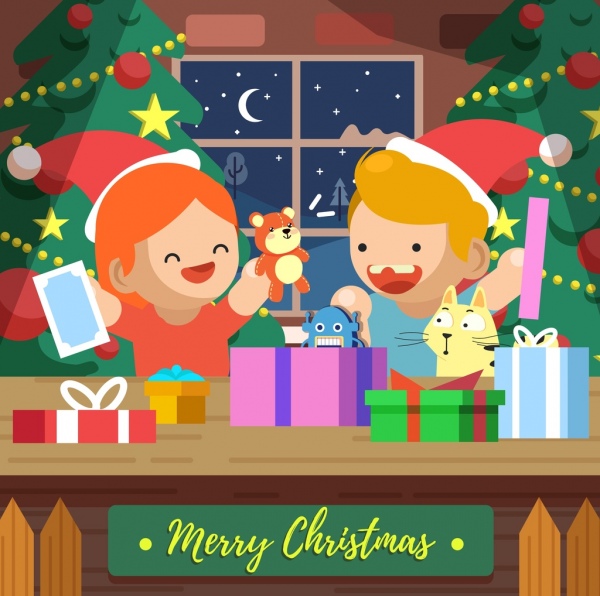 Weihnachtshintergrund Verspielte Kinder Spielzeug Geschenke Cartoon Design