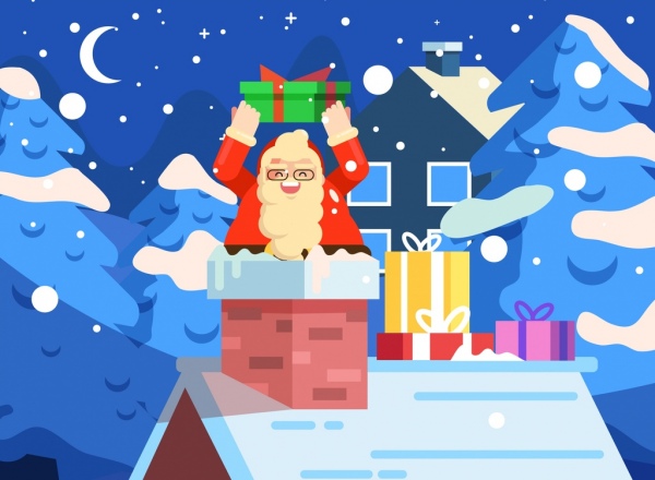 Noël fond père Noël cheminée icônes dessin animé design