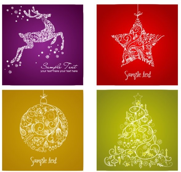 Christmas Background Sets Reindeer Star Bauble Fir Icons