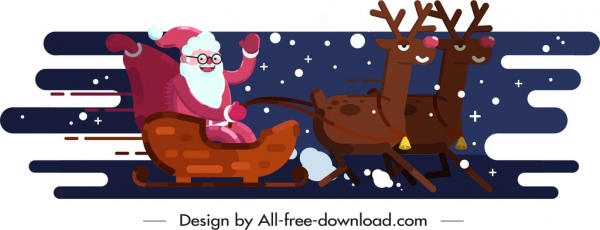 Christmas Background Sleighing Santa Claus Reindeers Icons