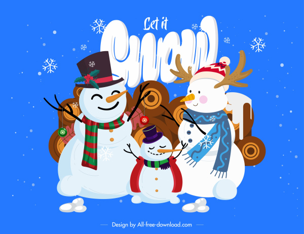 耶誕節背景雪人家庭素描可愛的卡通設計