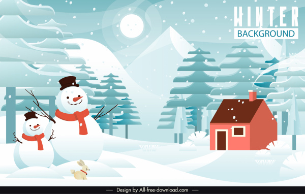 natal latar belakang bersalju adegan snowman sketsa