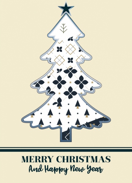 Natal latar belakang putih fir pohon ikon desain flat