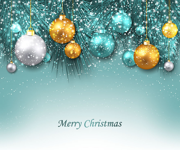 耶誕節背景與五顏六色的球和冷杉樹枝
