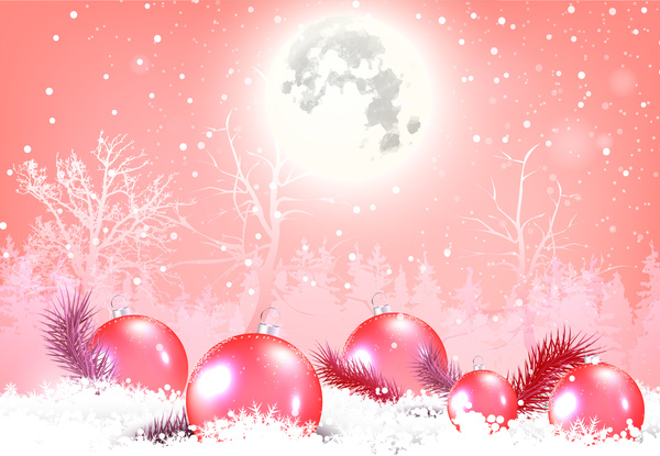 latar belakang Natal dengan bulan mengkilap dan pernak-pernik