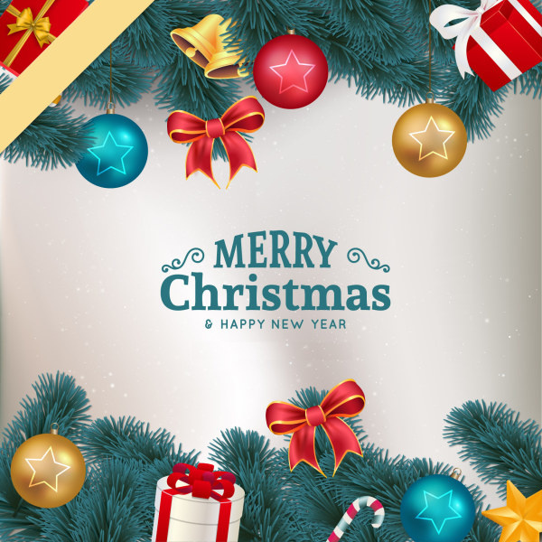 Weihnachtskugel mit Glocke und Bogen verzierten Hintergrund
