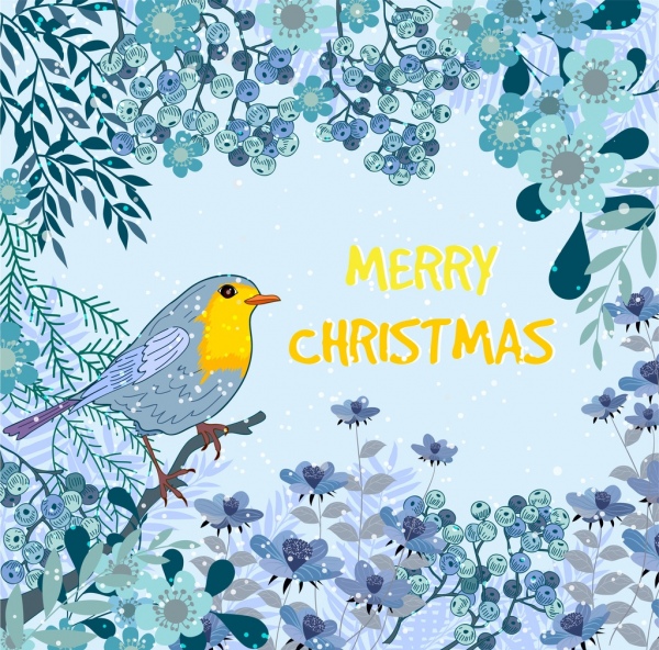 クリスマスバナー鳥の花降雪装飾クラシックデザイン