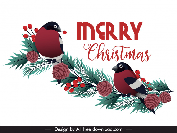 クリスマスバナー明るい色の鳥松枝の装飾