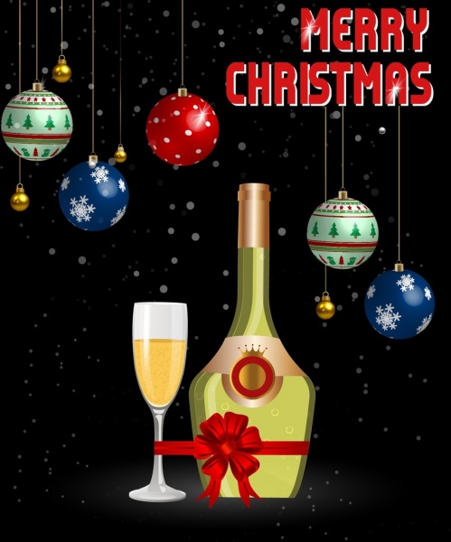 Iconos de Navidad banner Champagne baratija diseño colorido