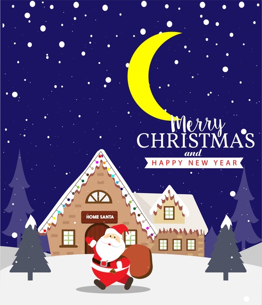 Desain banner Natal santa di moonlight ilustrasi