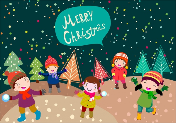 Christmas Banner design mit Kindern beim Spielen im freien