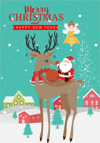 Christmas Banner Design With Santa Claus And Reindeer