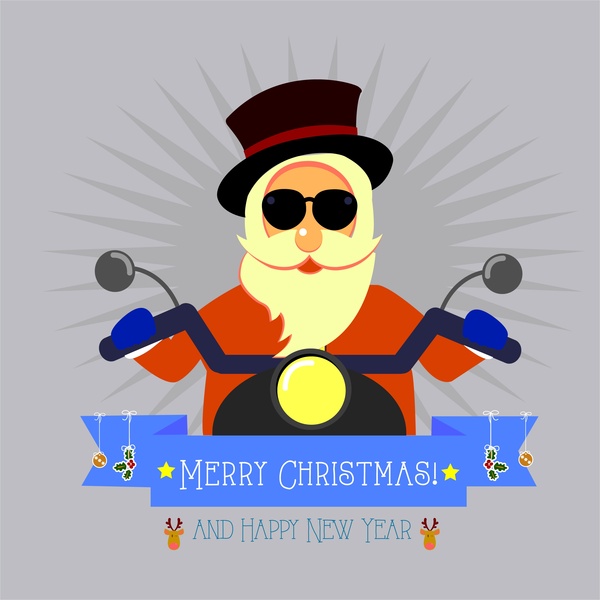 Christmas Banner design mit stilvollen Santa Motorrad