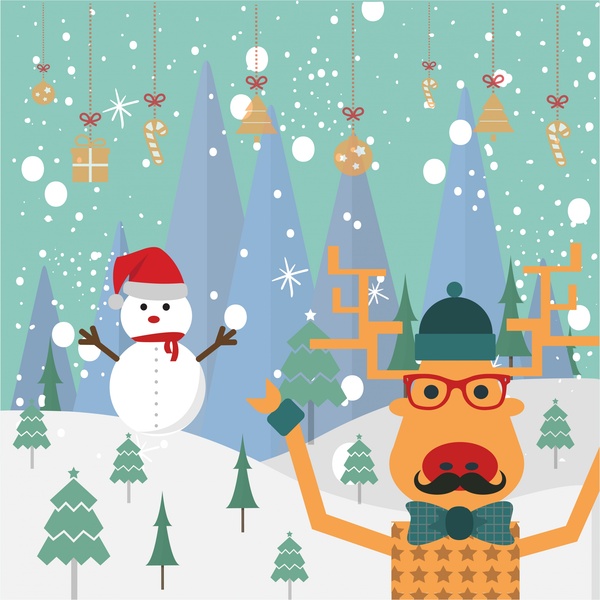 Рождественские баннер дизайн с стилизованный олень и Снеговик