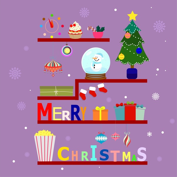 diseño de banner de Navidad con el arreglo de símbolos en el estante
