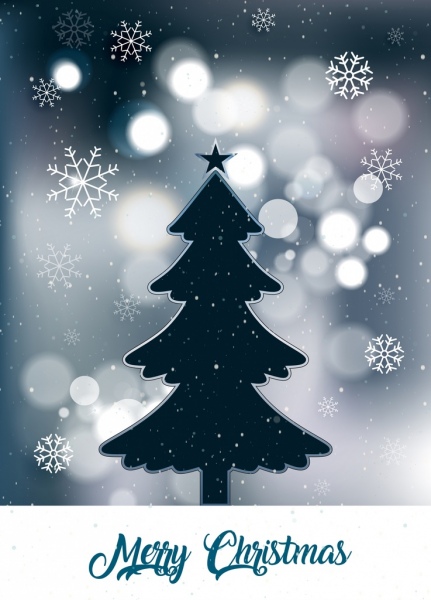 Natal banner fir pohon kepingan salju bokeh latar belakang