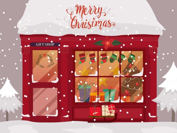 Banner de Natal Loja de presentes Snowfall ícones decoração