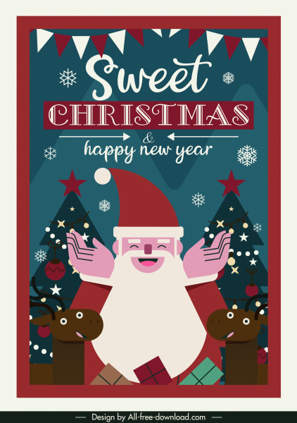 Christmas Banner Happy Santa Reindeer Sketch Classical Design
