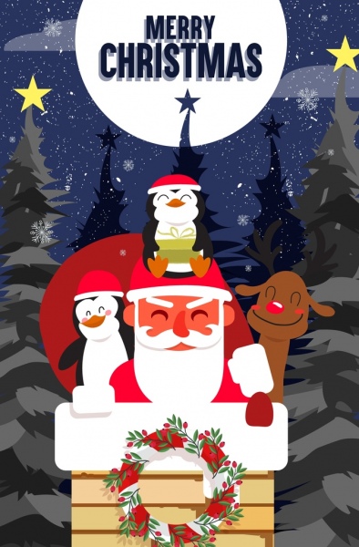 bannière de Noël santa claus icônes animaux mignon décor