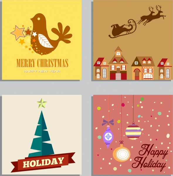 Adorno de Navidad banner conjuntos Fir Tree Santa iconos