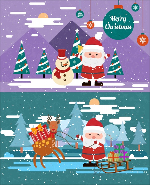 Bandeira de Natal define com o Papai Noel na ilustração de neve