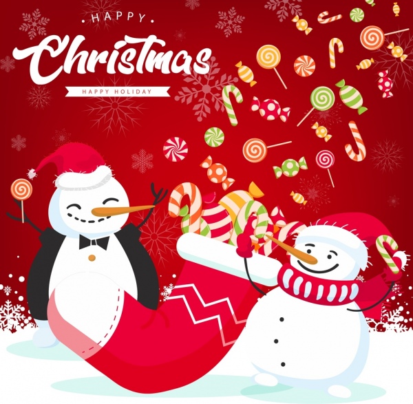 bannière de Noël bonhomme de neige bonbons icônes rouge décor