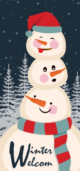banner boneco de neve ícones exterior nevado projeto do Natal