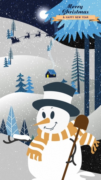 聖誕雪人雪橇月光樹旗幟圖標