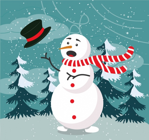 クリスマス バナー様式化された雪だるまカラー漫画
