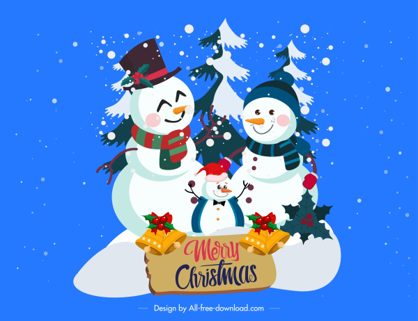 聖誕橫幅風格式雪人家庭素描經典裝飾