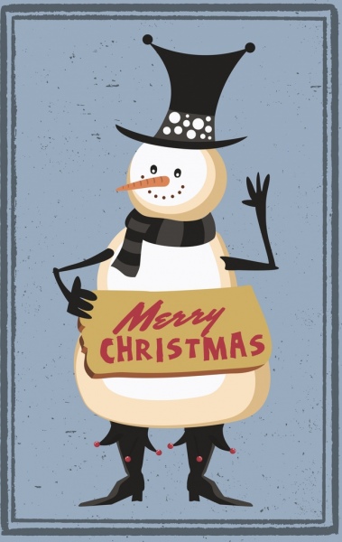 Natal banner bergaya desain retro ikon manusia salju