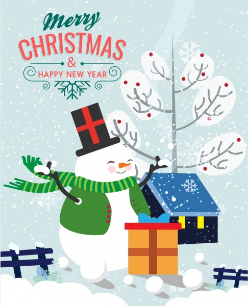 Bandeira de Natal estilizado cenário de ícone de neve boneco de neve