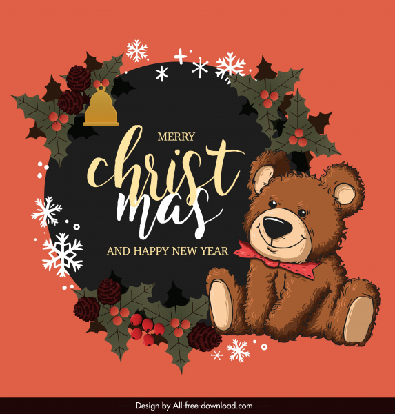 plantilla de banner de navidad clásico lindo oso de peluche decoración
