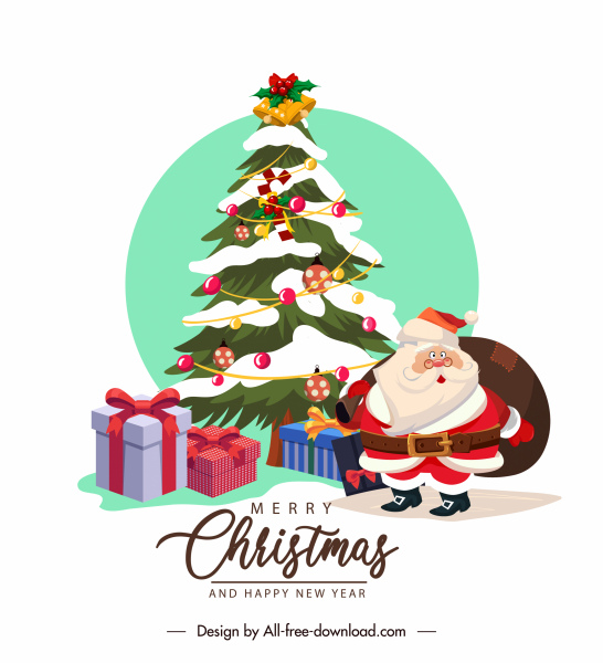 クリスマスバナーテンプレートモミの木サンタはスケッチを提示